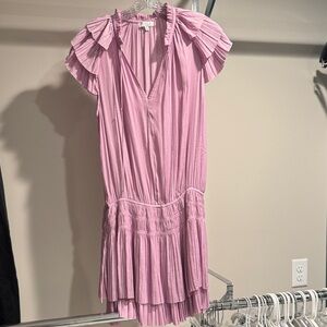 Light purple/pinkish drop waist Ruffled V-Neck Dress